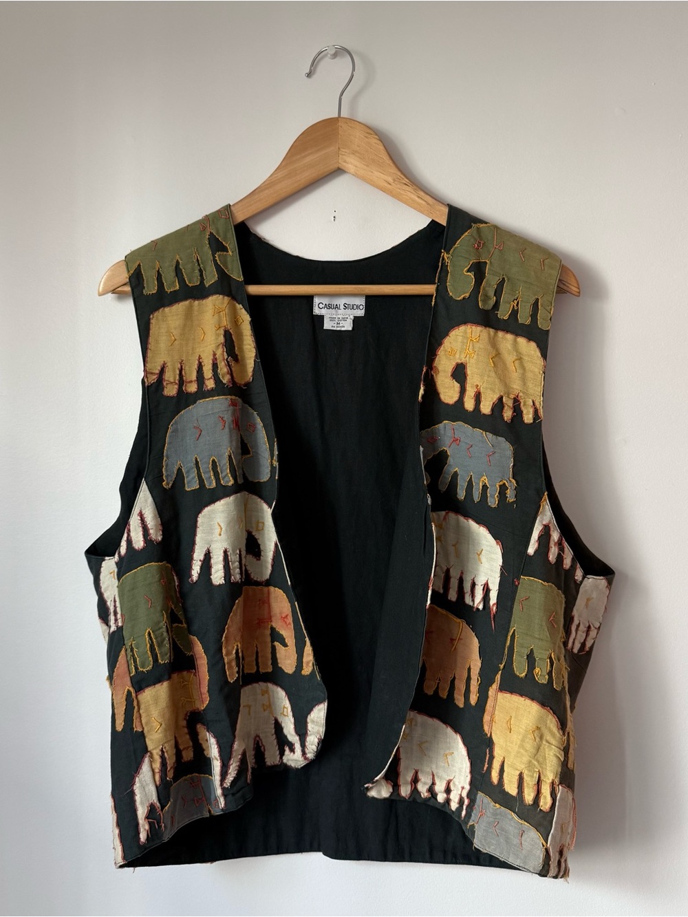 Vintage Casual Studio Elephant Patchwork Open Front Waistcoat Boho Made in India